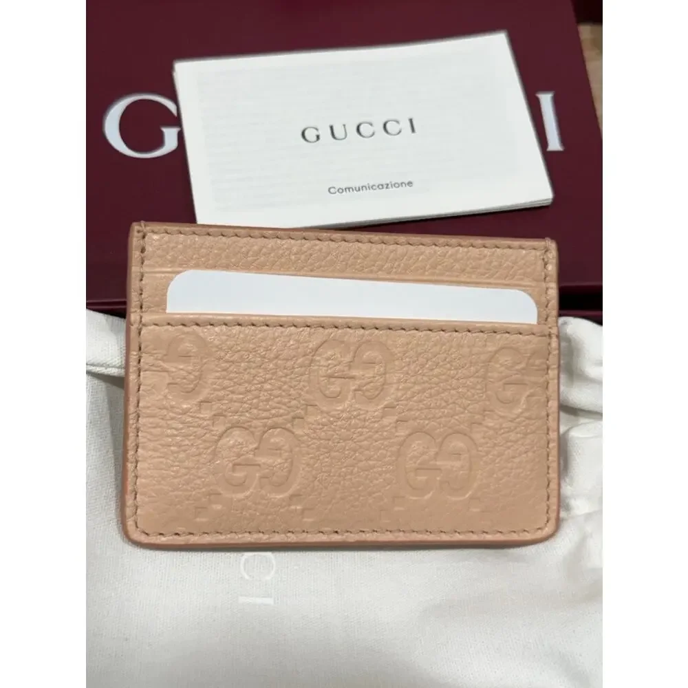 Gucci GG Embossed Leather Card Holder Rose Dust Pink - Picture 3 of 4